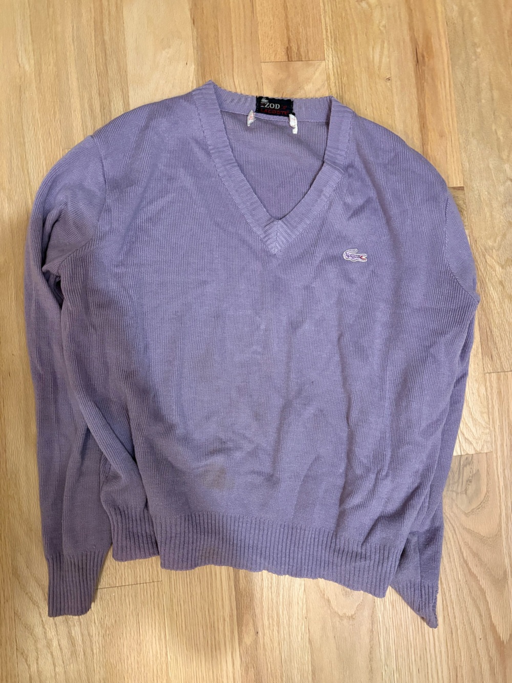 Vintage iconic Lacoste Men's V-Neck Sweater in Light Lavender